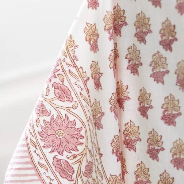 Peony Pink Hand Block Print Tablecloth - Image 2