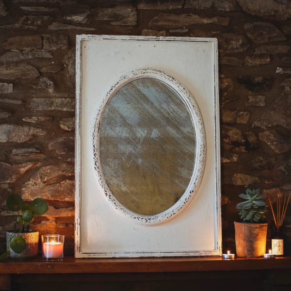 Large Overpainted White Distressed Mirror