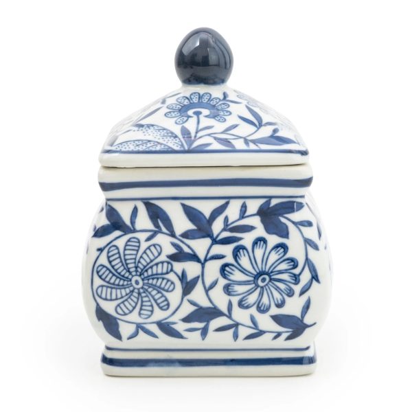 Sumatra Blue & White Small Square Ginger Jar 7"