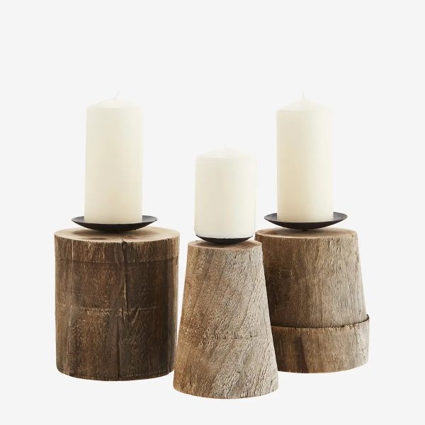 RECYCLED WOODEN CANDLE STANDS SET/3