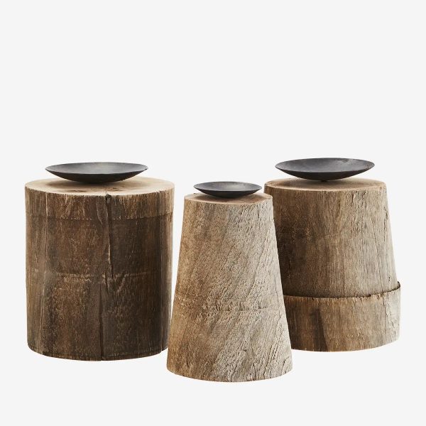 RECYCLED WOODEN CANDLE STANDS SET/3 - Image 2