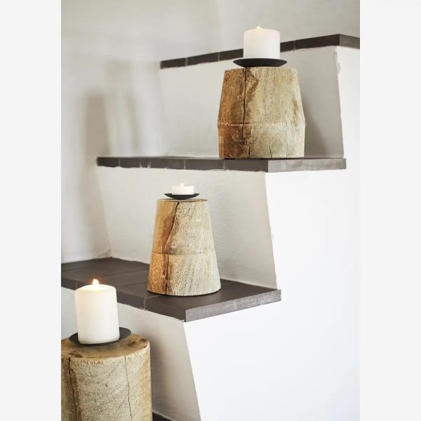 RECYCLED WOODEN CANDLE STANDS SET/3 - Image 4