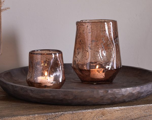 NKUKU - Linora Recycled Glass Tea light Holder, Terracotta 2 Sizes