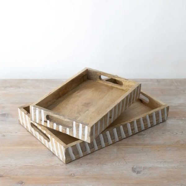 White Wash Wooden Serving Tray, 38cm - Image 2