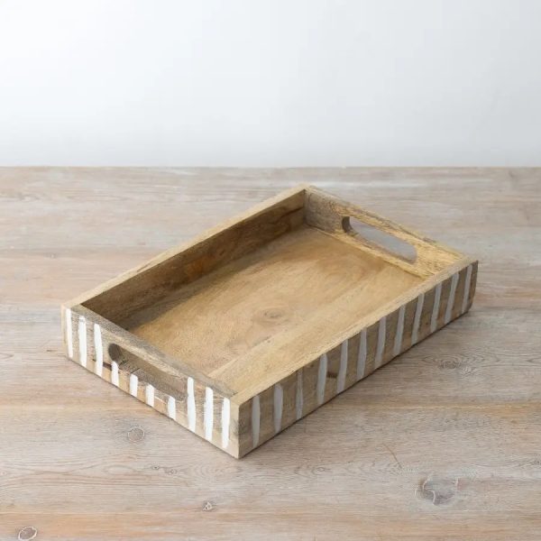 White Wash Wooden Serving Tray, 30cm