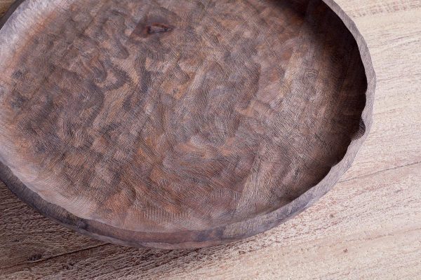 NKUKU - Nyati Mango Wood Etched Round Tray - Dark - Image 3